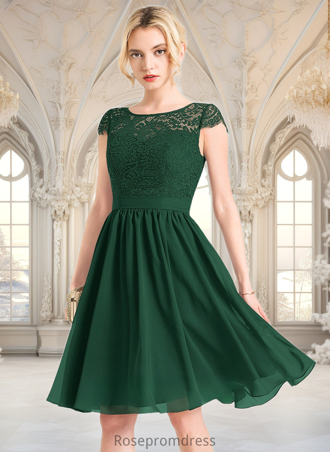 Zoey A-line Scoop Knee-Length Lace Chiffon Homecoming Dress DSP0025698