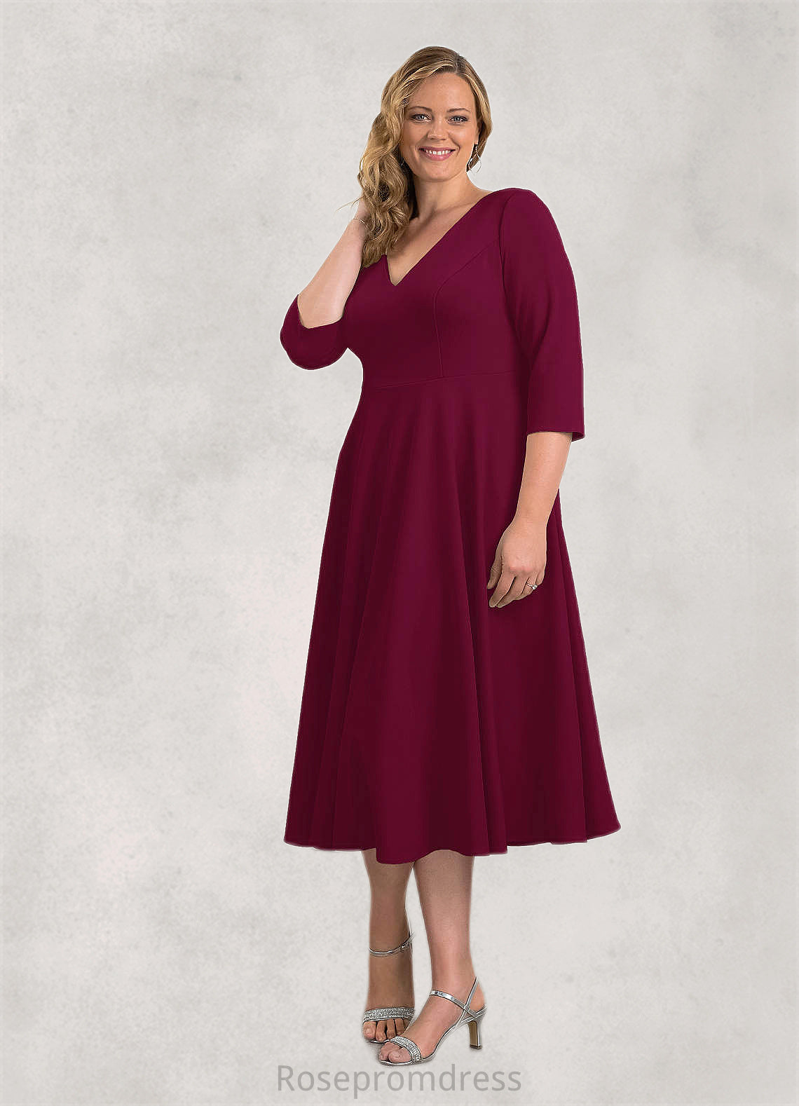 Janiah A-Line Stretch Crepe Tea-Length Dress SRSP0019961