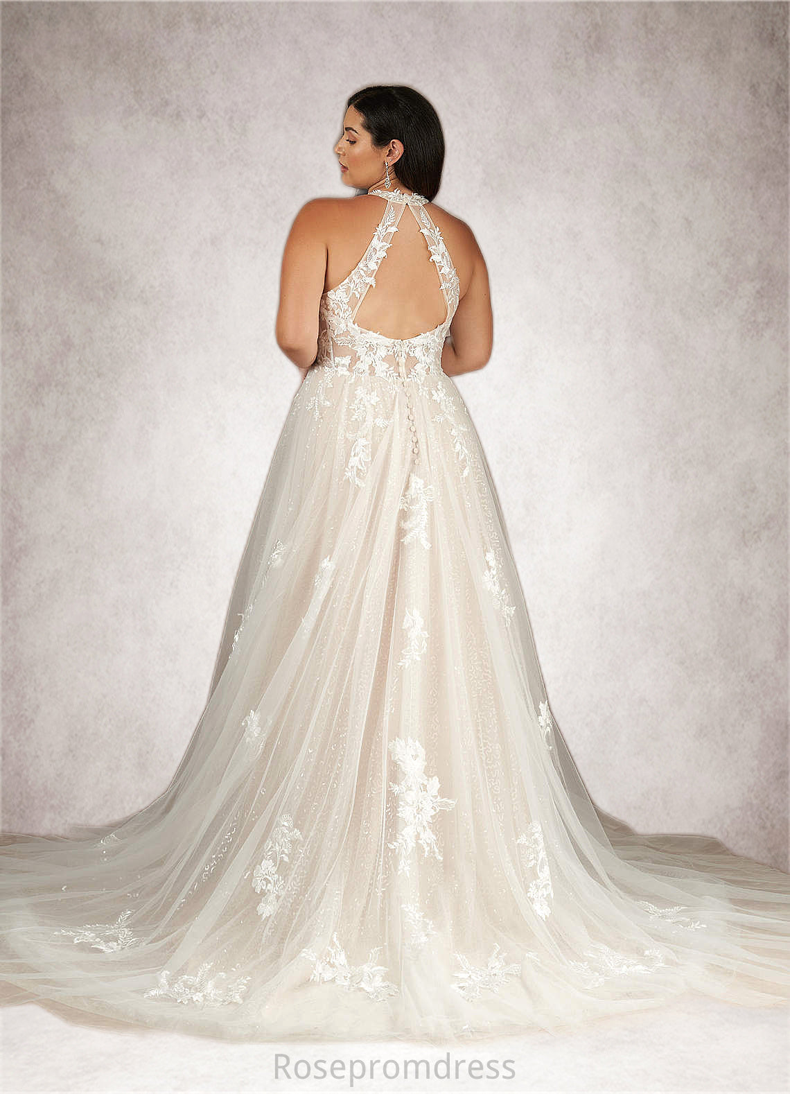 Kiara A-Line Sequins Tulle Chapel Train Dress SRSP0020017