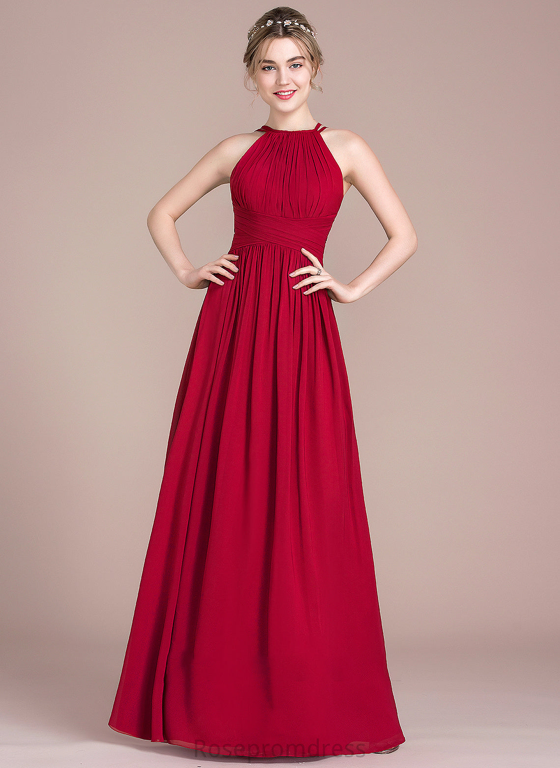 Neck Chiffon Floor-Length Ruffle Prom Dresses Jeanie Scoop With A-Line