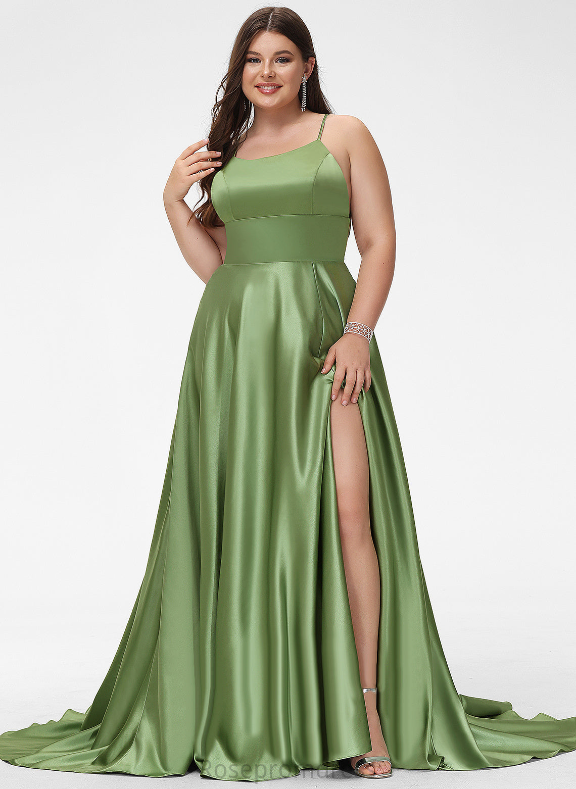 Satin Scoop Marcia A-Line Sweep Train Prom Dresses