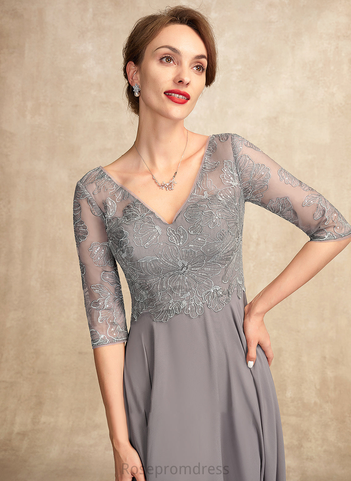 of Dress the Floor-Length Thirza Sequins With Mother Bride V-neck A-Line Mother of the Bride Dresses Chiffon Lace