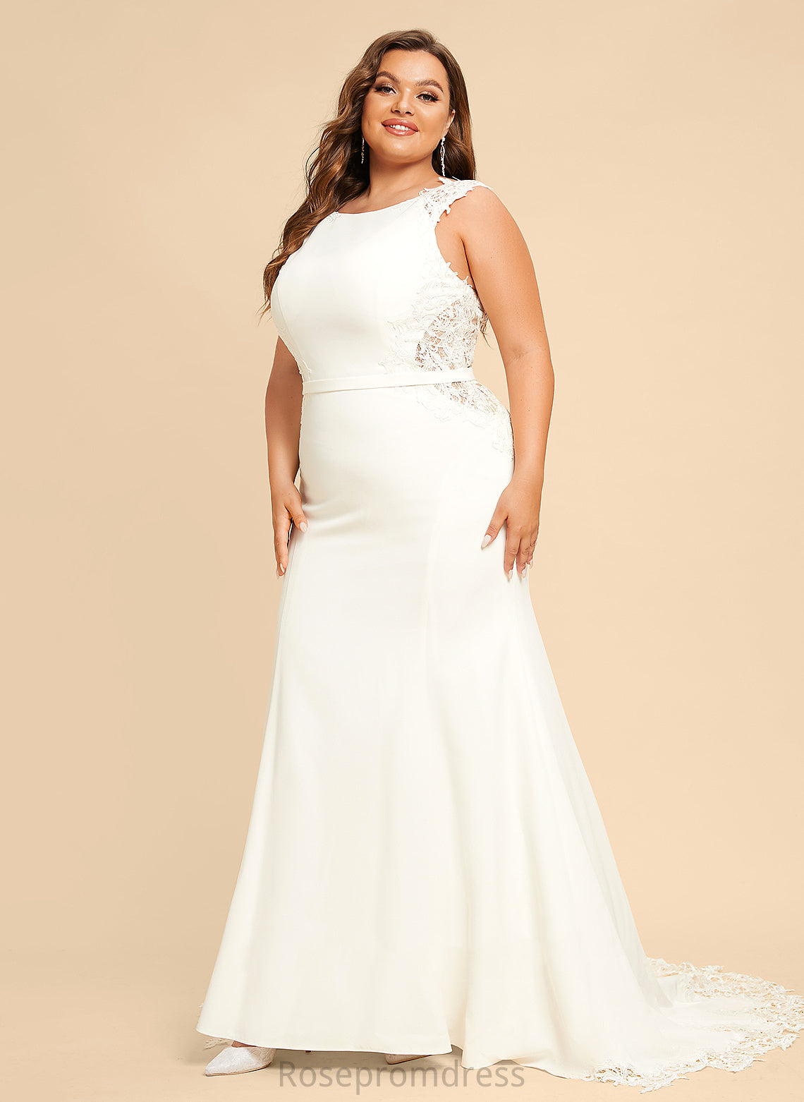 Beatrice Wedding Scoop Train Trumpet/Mermaid Dress Court Neck Wedding Dresses Lace