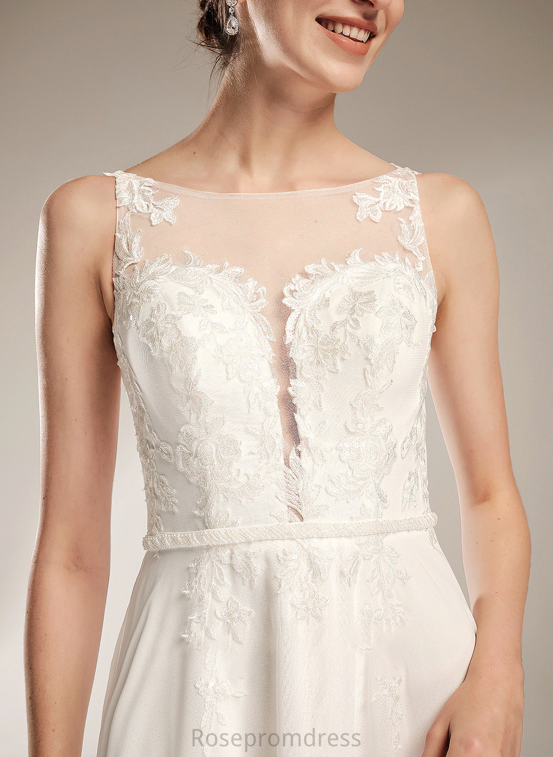 Ashley A-Line Lace Train Sequins Dress Sweep Wedding Illusion Wedding Dresses With