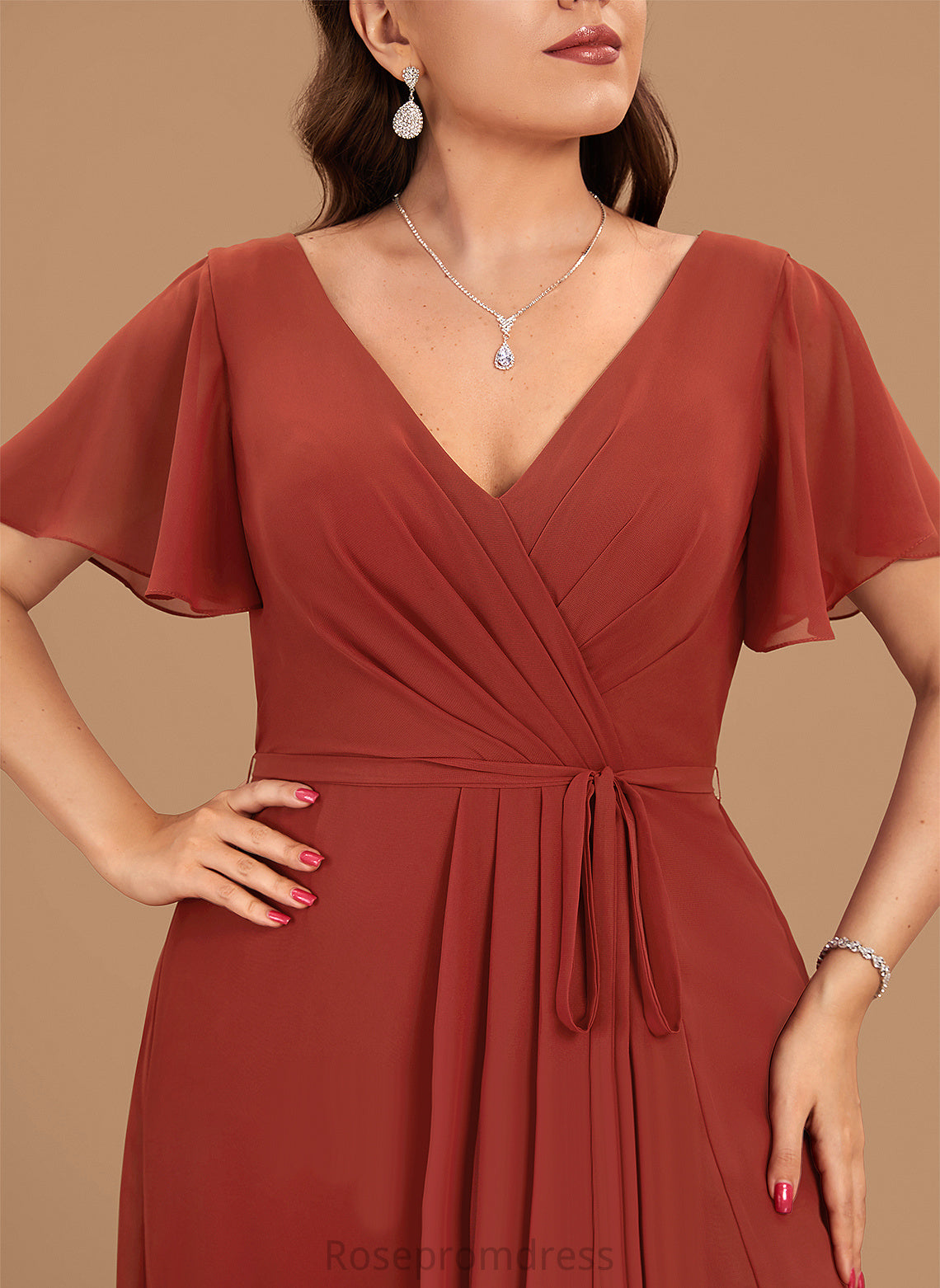 A-line Floor-Length Fabric Straps&Sleeves Length V-Neck Neckline Silhouette Aubrey Natural Waist A-Line/Princess Floor Length Bridesmaid Dresses