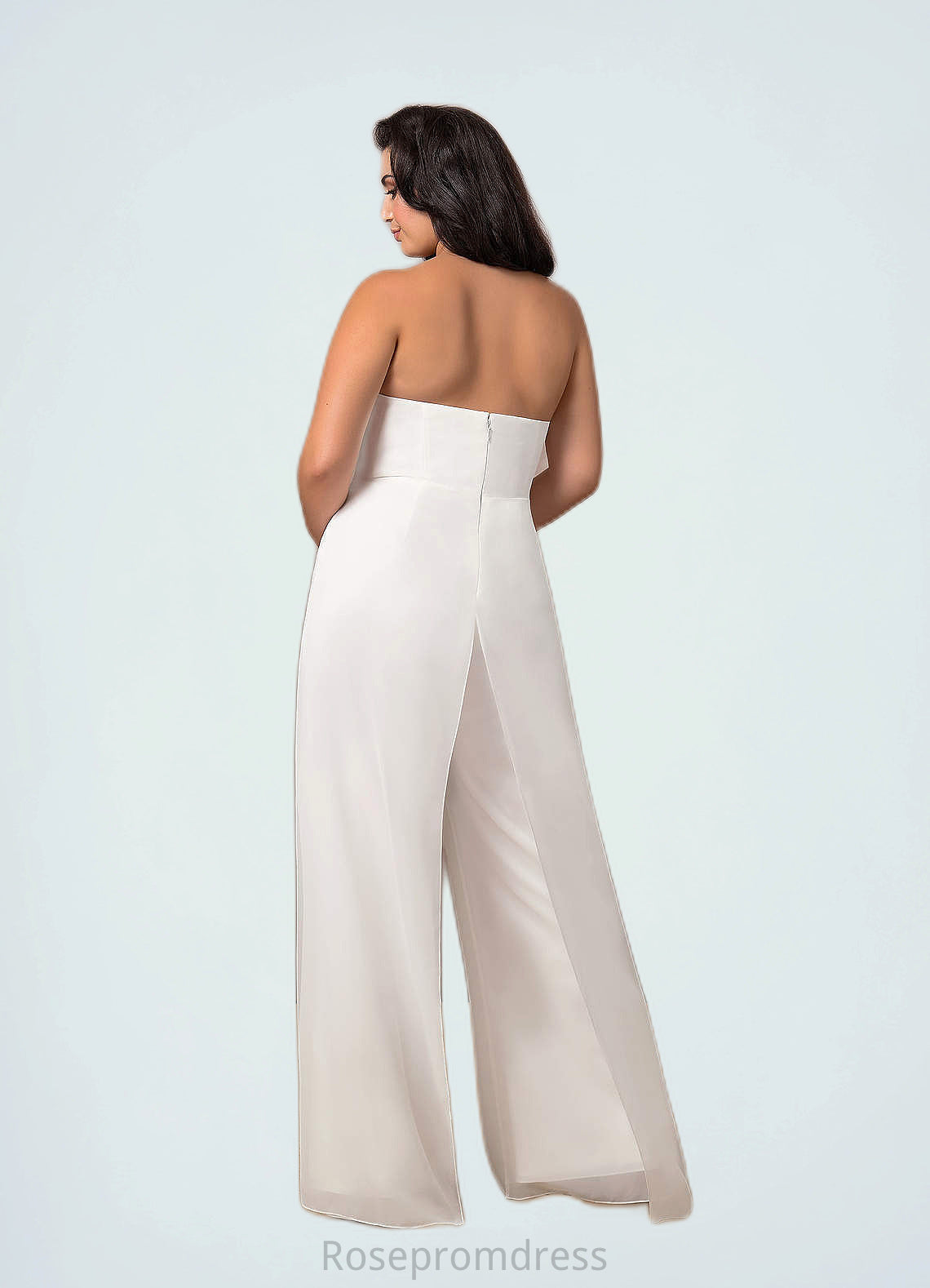 Marie Strapless Sweetheart Neckline Chiffon Jumpsuit Diamond White SRSP0020064