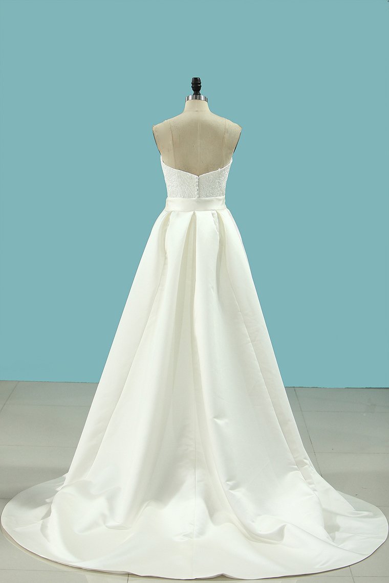 2024 Mermaid Sweetheart Wedding Dresses Lace With Applique Court Train Detachable