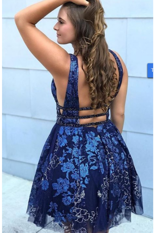 A Line Stunning V Neck Appliques Homecoming Dress