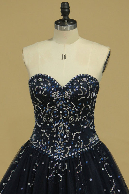 2024 Ball Gown Beaded Bodice Quinceanera Dresses Sweetheart Tulle Sweep Train