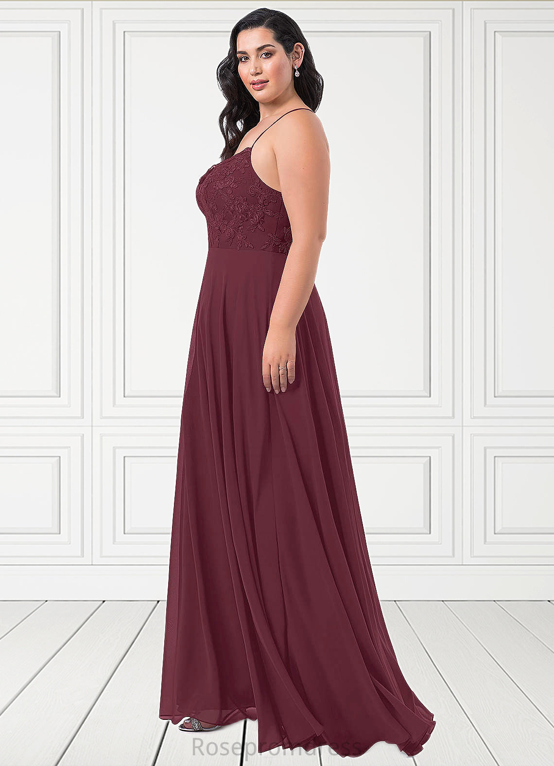 Bridget A-Line Lace Chiffon Floor-Length Dress SRSP0019641