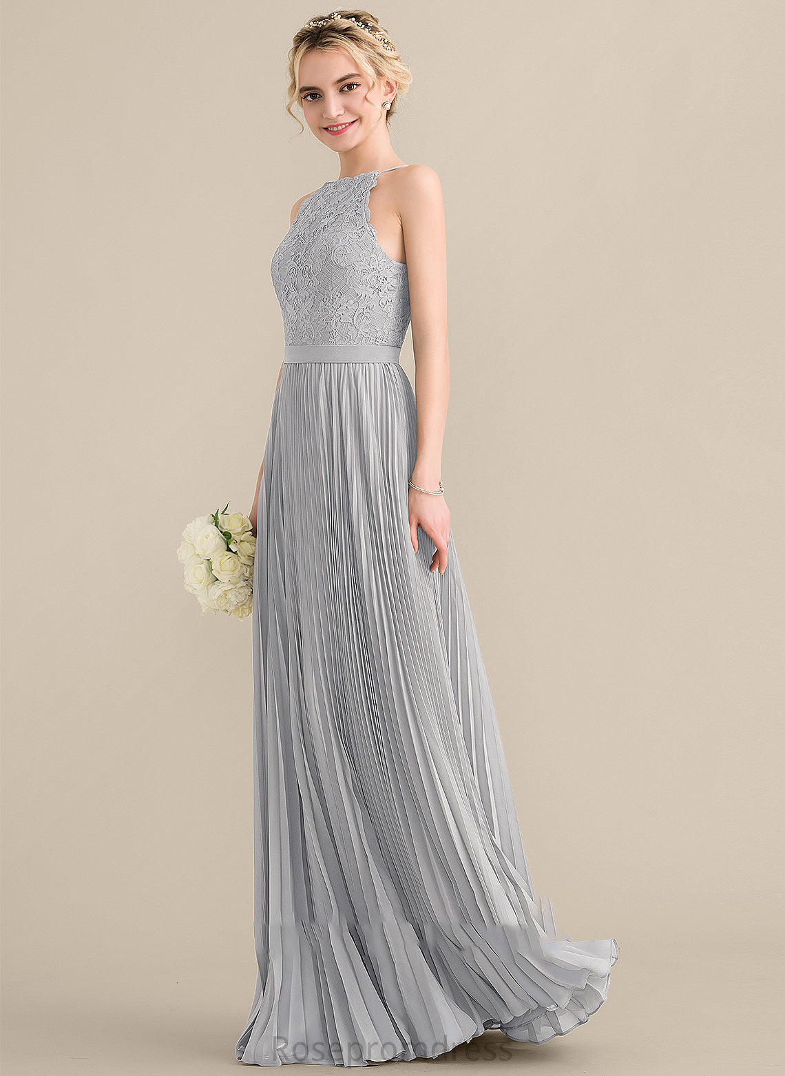 Pleated ScoopNeck Fabric Neckline A-Line Silhouette Embellishment Length Floor-Length Marissa Bridesmaid Dresses