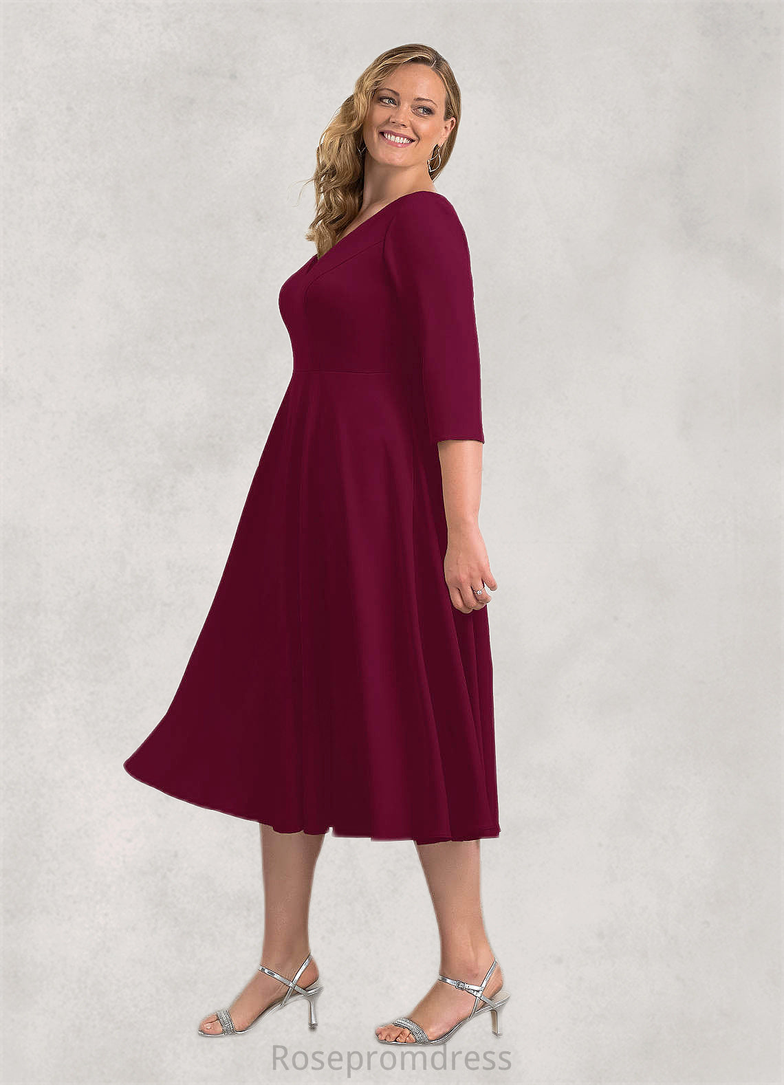 Janiah A-Line Stretch Crepe Tea-Length Dress SRSP0019961