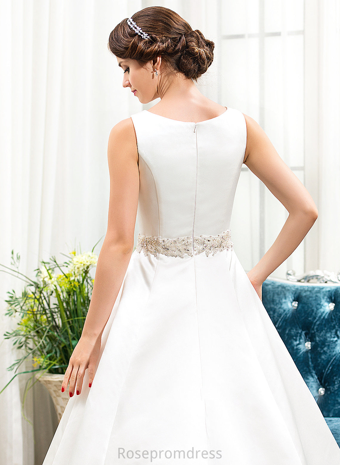 Dress Sequins Ball-Gown/Princess Wedding Scoop Yoselin Floor-Length Wedding Dresses Satin Beading Neck With