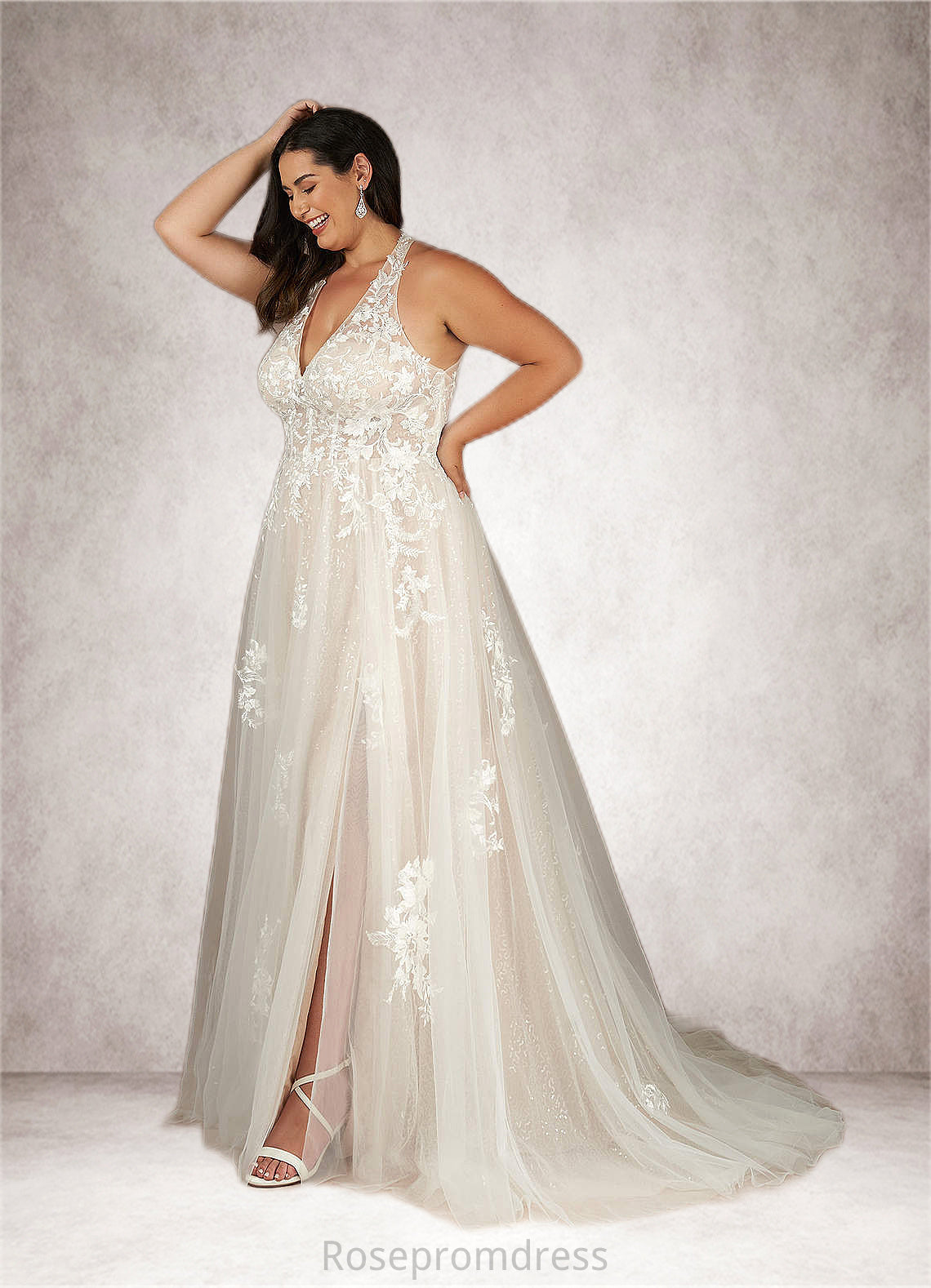Kiara A-Line Sequins Tulle Chapel Train Dress SRSP0020017