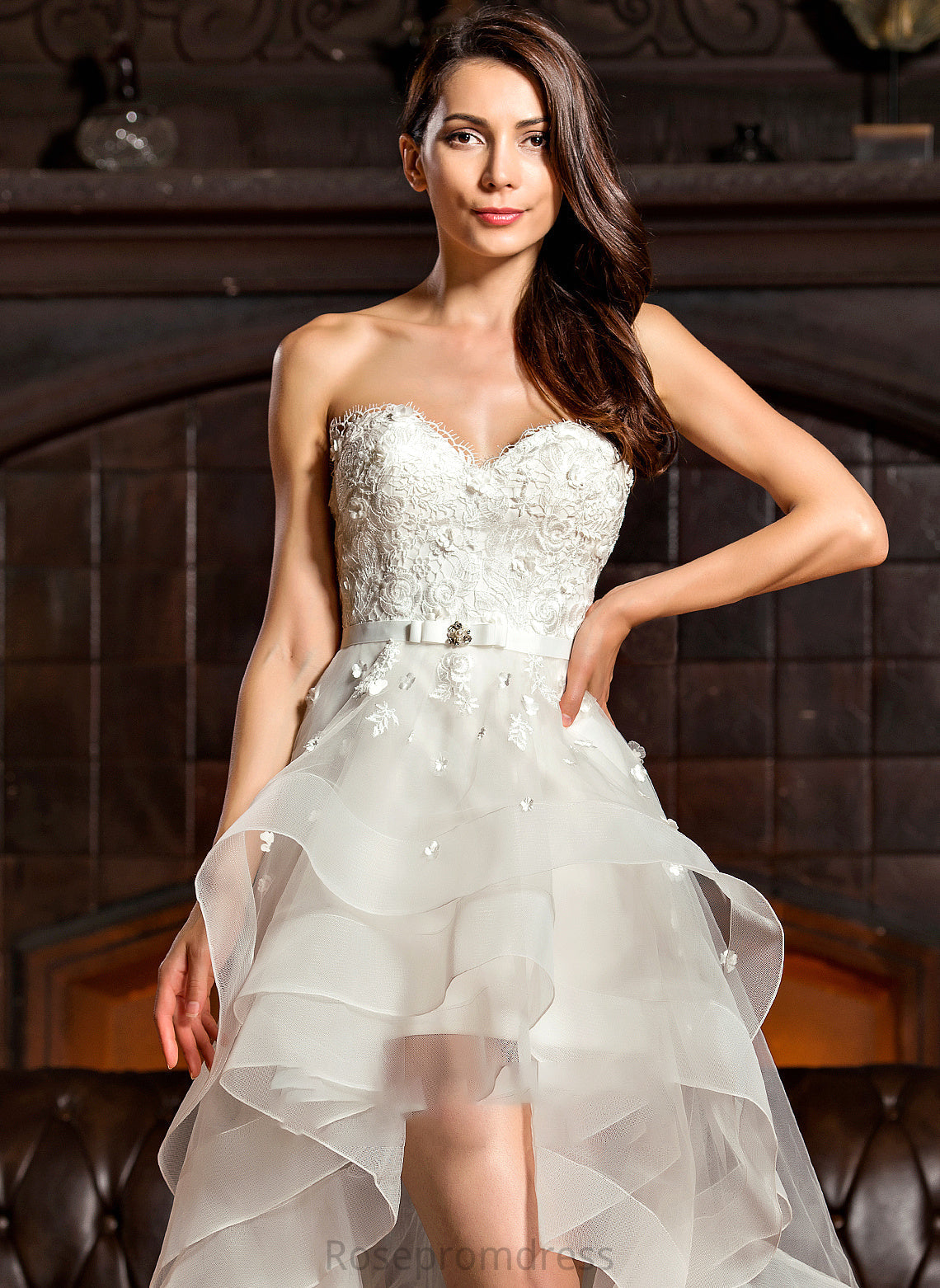 Bow(s) Asymmetrical Tulle Reyna Wedding Wedding Dresses Beading Sweetheart Dress With A-Line