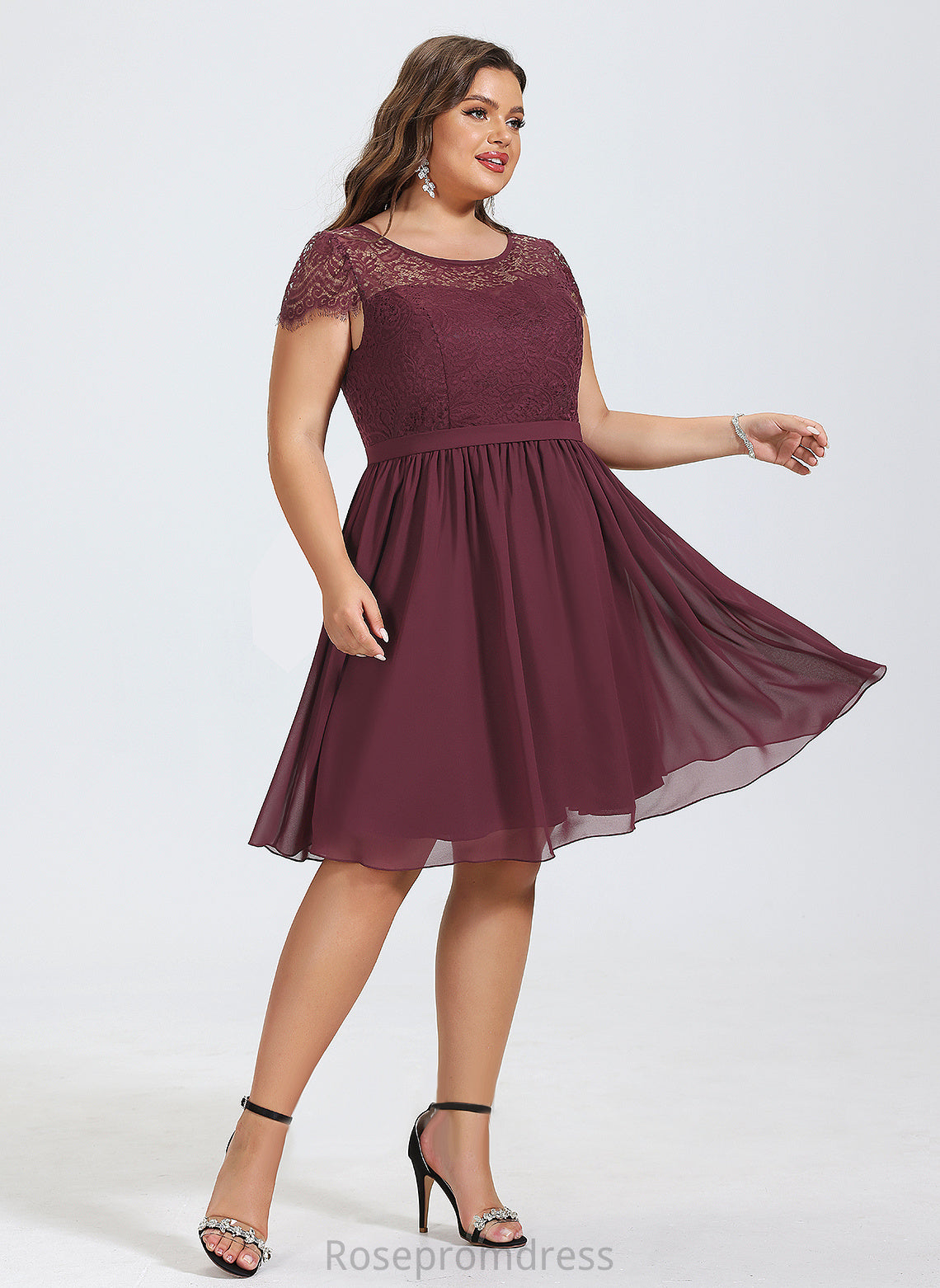 Length Scoop A-line Fabric Neckline Straps&Sleeves Silhouette Knee-Length Lace Noemi A-Line/Princess Straps Bridesmaid Dresses