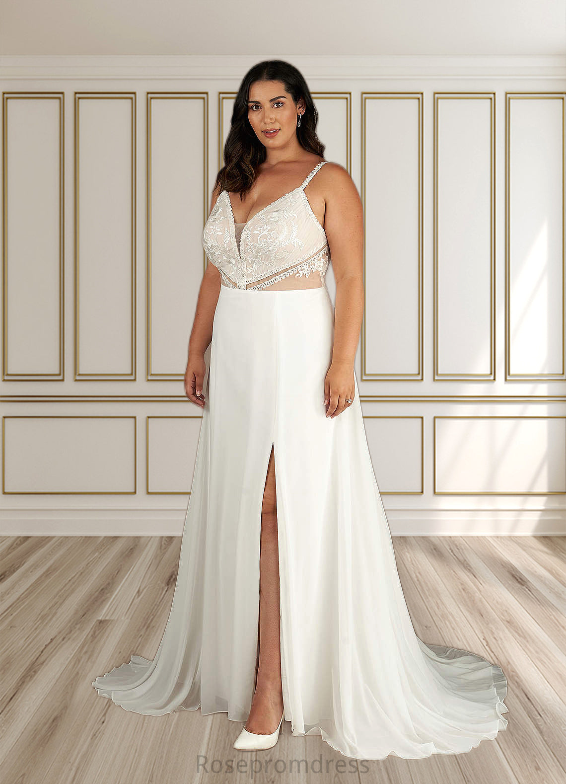 Amy A-Line Sequins Chiffon Chapel Train Dress SRSP0020120