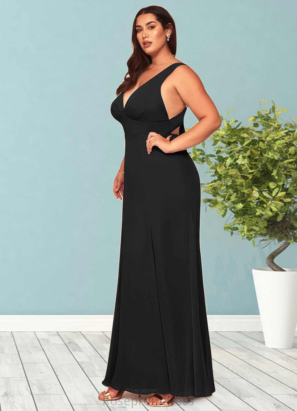 Polly A-Line Pleated Chiffon Floor-Length Dress SRSP0019626