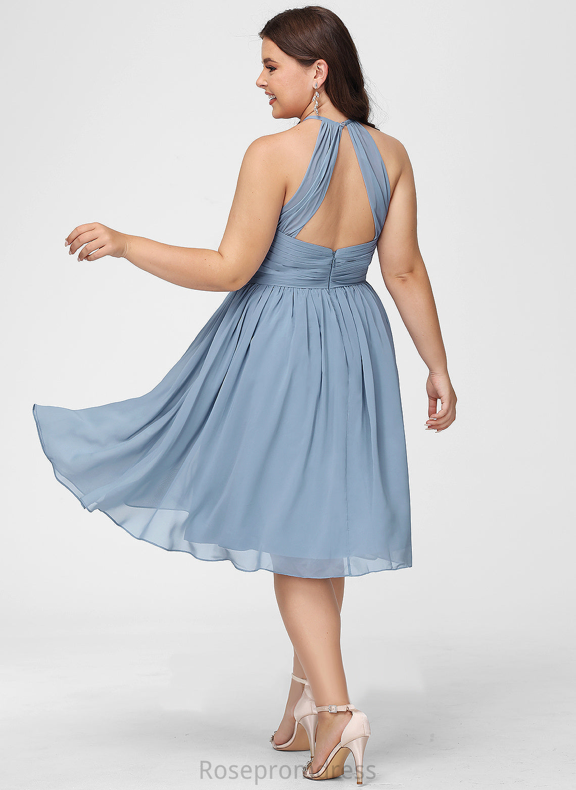 Neckline Fabric Length A-line Silhouette Straps&Sleeves Scoop Knee-Length Sasha Sleeveless Natural Waist V-Neck Bridesmaid Dresses