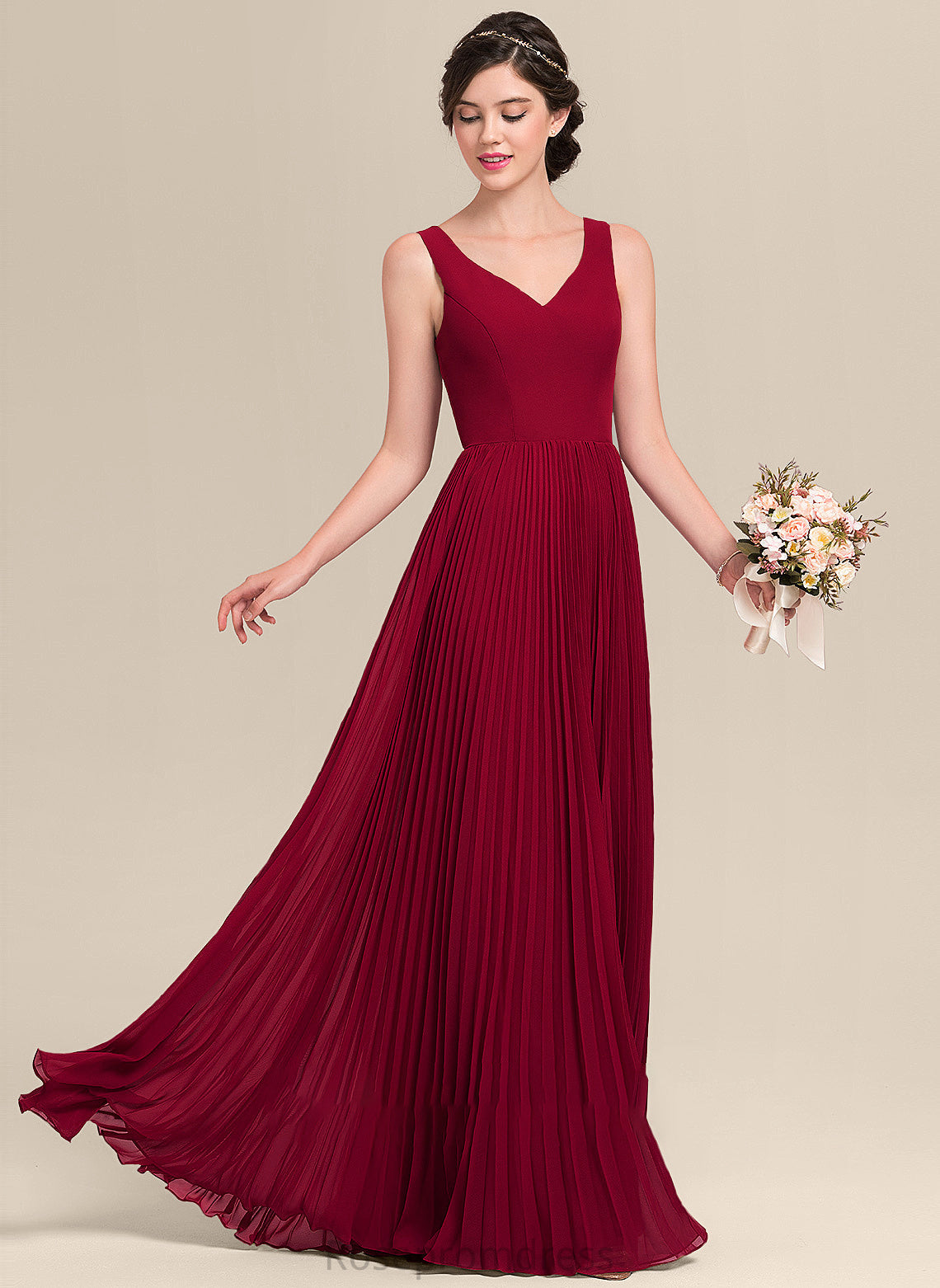 A-Line Fabric Silhouette Floor-Length Neckline Embellishment Length SplitFront V-neck Pleated Esther Spaghetti Staps Bridesmaid Dresses