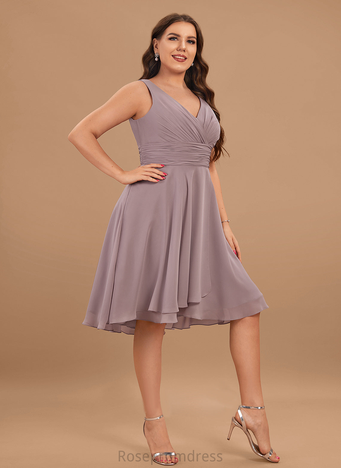 A-Line Cocktail Cocktail Dresses Ruffle Asymmetrical Desiree V-neck With Chiffon Dress