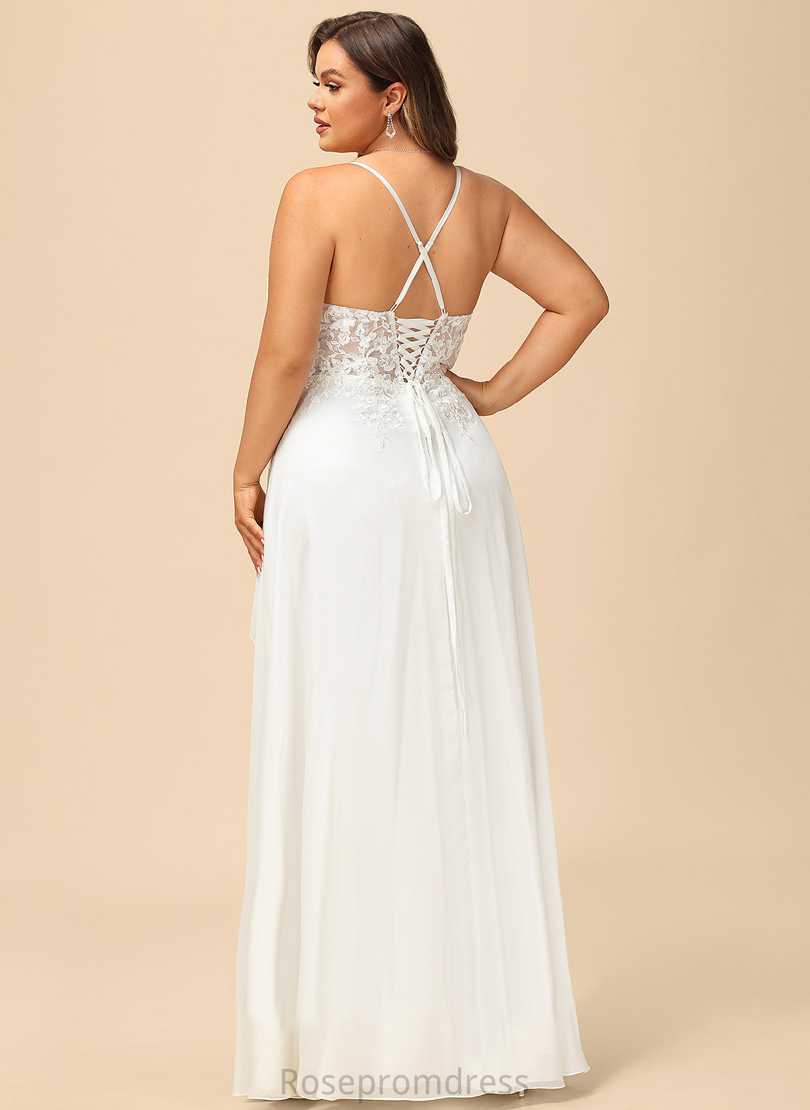 Floor-Length Wedding Wedding Dresses Chiffon Dress Anabella With A-Line V-neck Lace Sequins