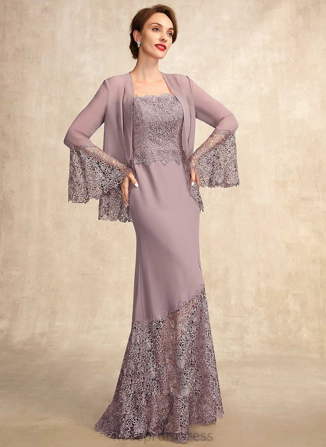 Mother Lace Square Mckenna Trumpet/Mermaid Chiffon Bride Dress of Asymmetrical the Mother of the Bride Dresses Neckline