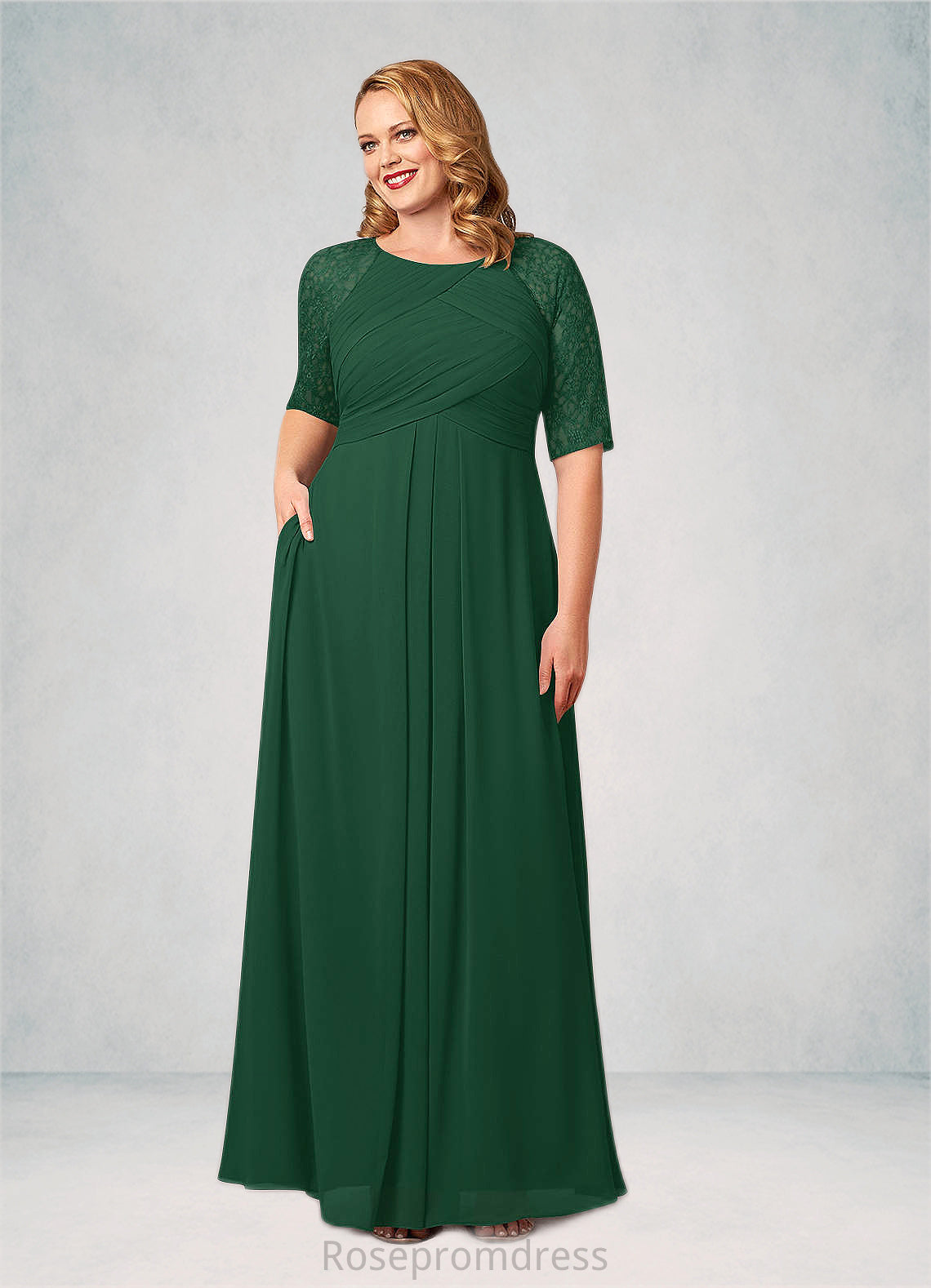 Norma A-Line Lace Chiffon Floor-Length Dress SRSP0019876