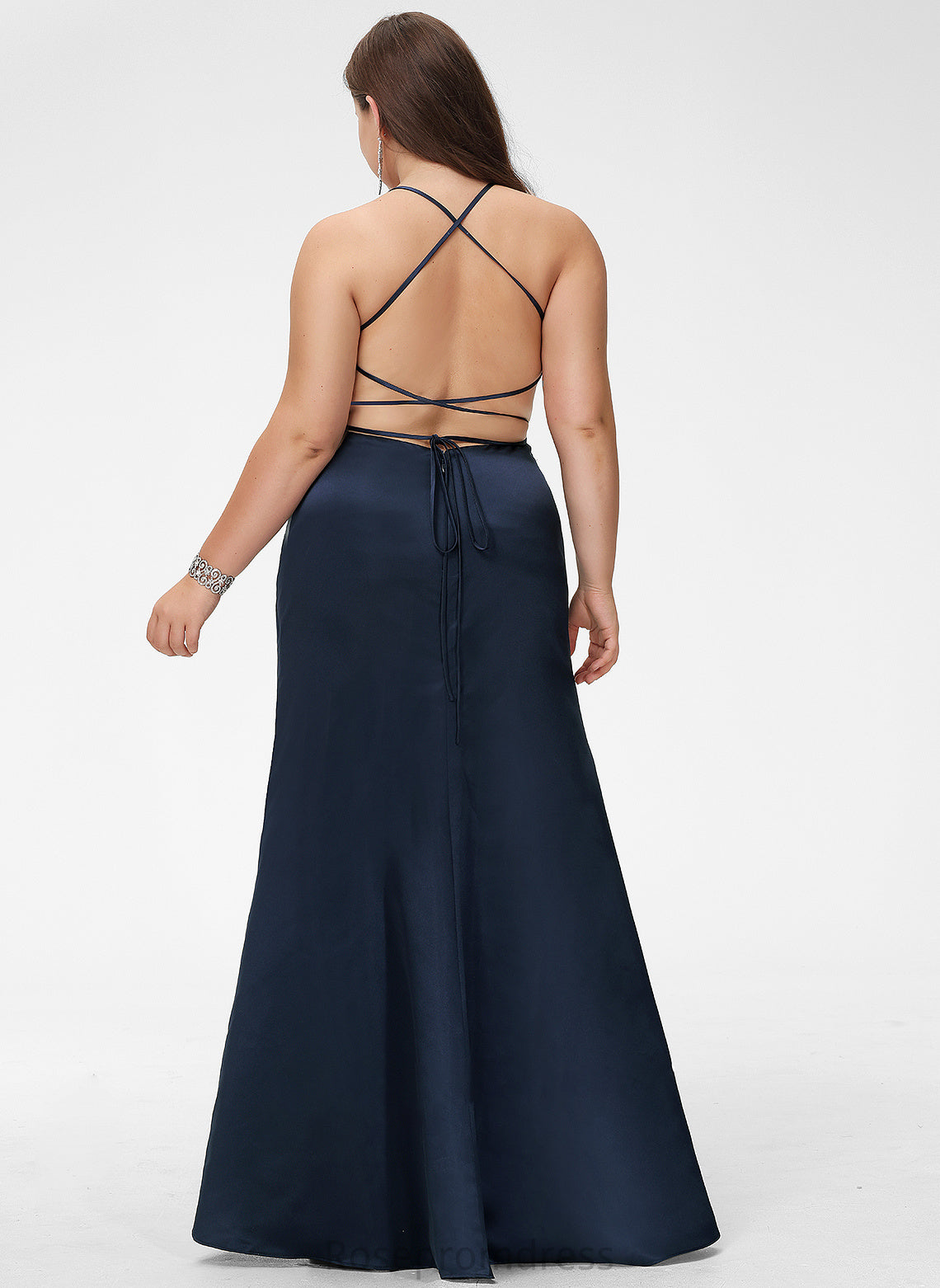 Satin Sheath/Column Floor-Length Prom Dresses Pleated Cristina With V-neck