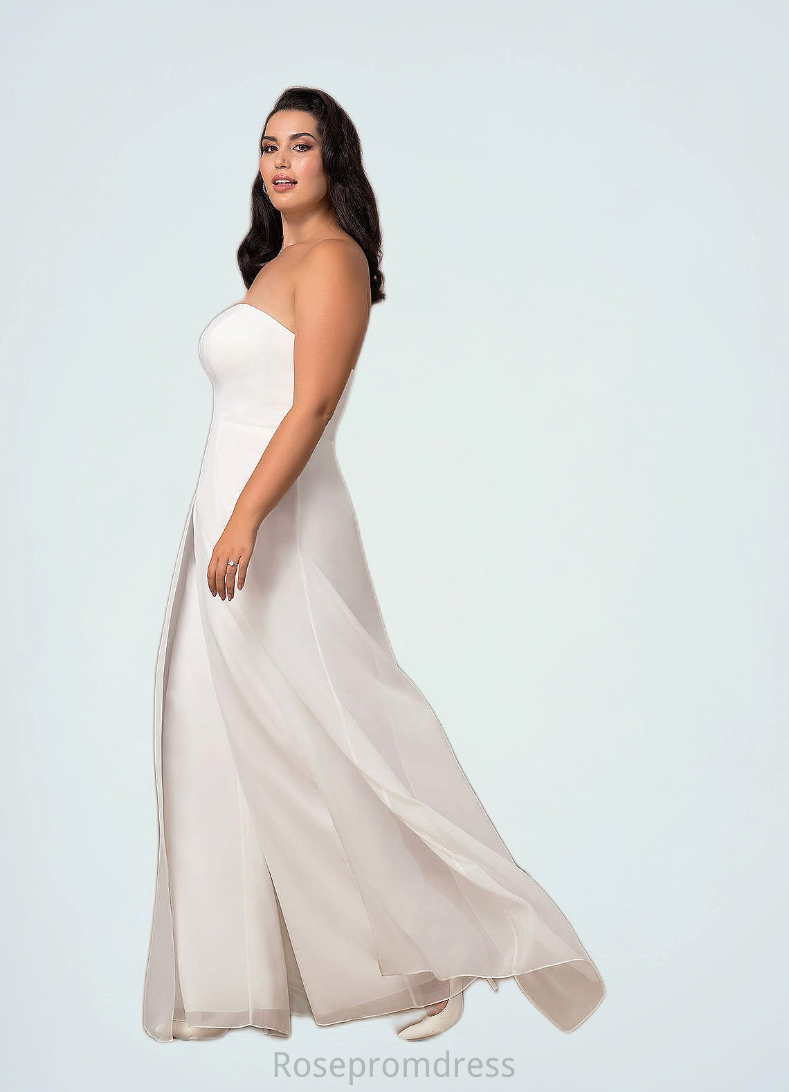 Marie Strapless Sweetheart Neckline Chiffon Jumpsuit Diamond White SRSP0020064
