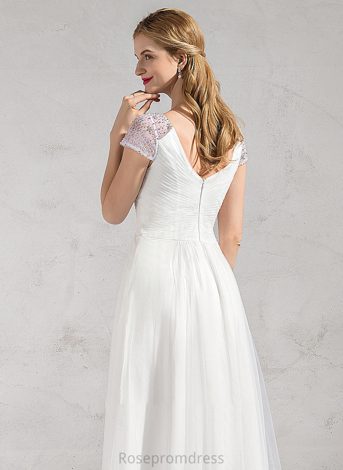 Beading Ruffle With V-neck Dress Asymmetrical A-Line Wedding Tulle Julianne Sequins Wedding Dresses