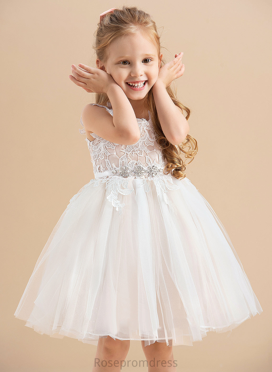 V-neck/Straps Sleeveless Flower Girl Dresses Knee-length - Flower Persis Dress A-Line Girl Tulle/Lace