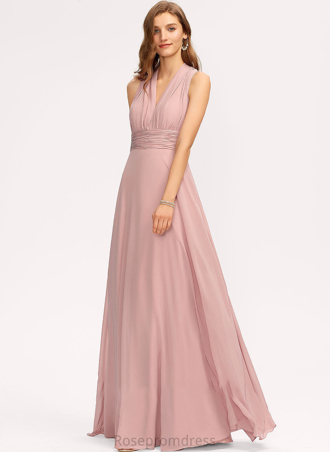 Floor-Length Fabric V-neck Halter Neckline Embellishment Silhouette Length One-Shoulder A-Line Ruffle Ariel Bridesmaid Dresses