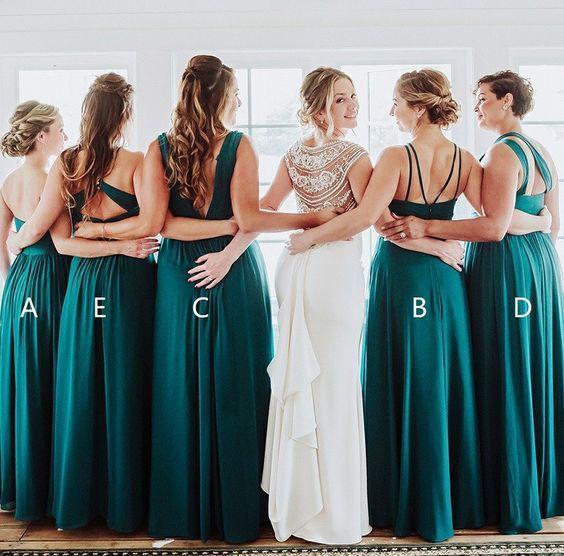 Elegant A Line Green Floor Length Bridesmaid Dresses, Long Prom SRS20460