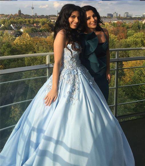 Princess Ball Gown Blue Appliques Strapless Quinceanera Dresses, Sweet 16 Dresses SRS15290
