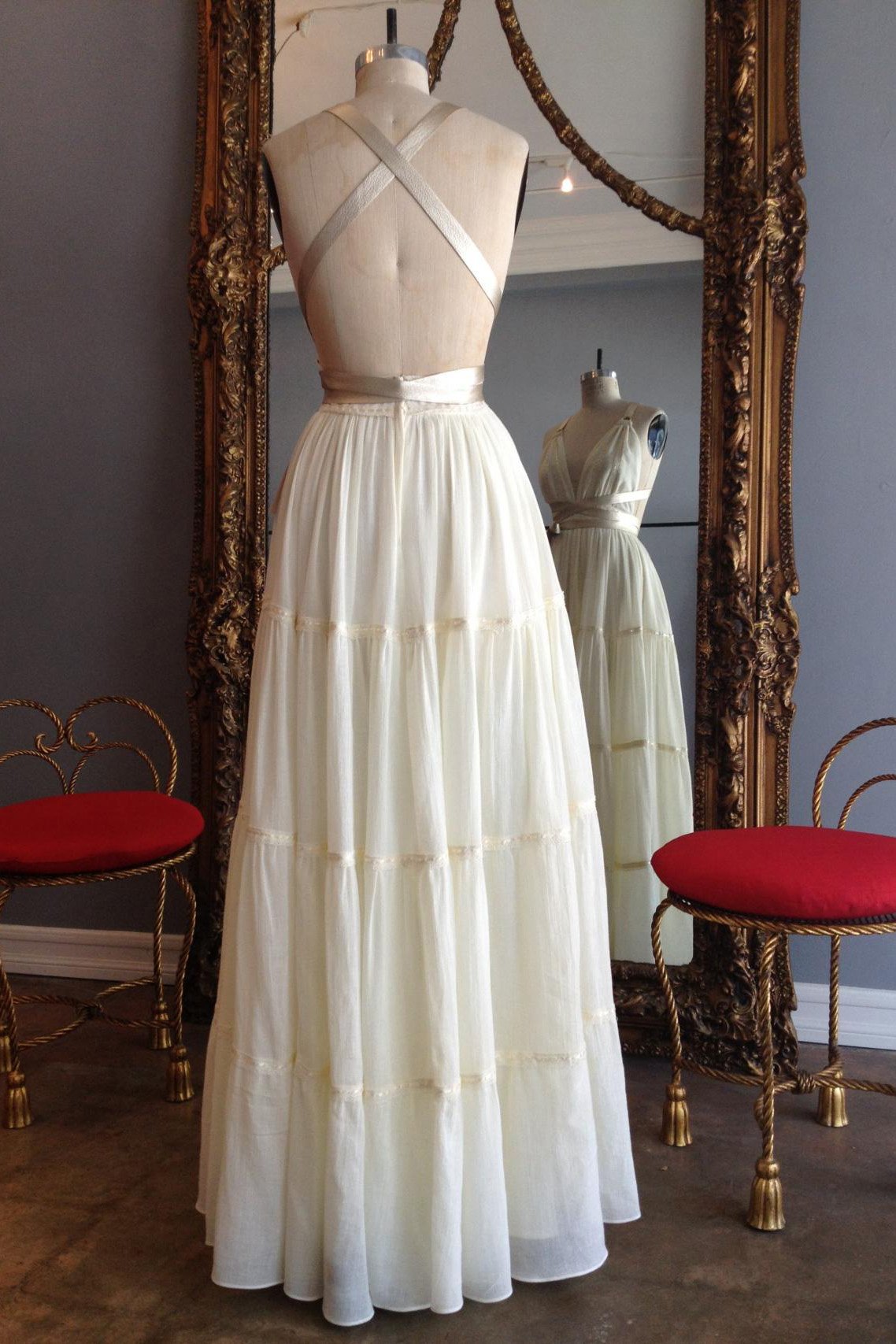 Chic V Neck Spaghetti Straps Chiffon Criss Cross Long Wedding Dresses Cheap Prom Dresses SRS14969