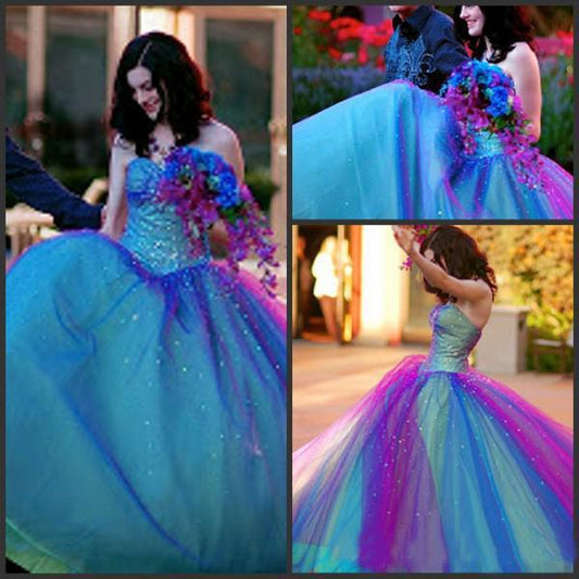 Ball Gown Ombre Sweetheart Strapless Tulle Prom Dresses Quinceanera Dresses RS691