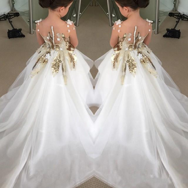 Cute Long Sleeve Tulle Flower Girl Dresses with Flowers Cheap Baby Dresses JS880