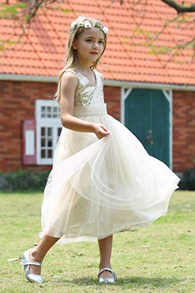 Cute Sweetheart Sequins Empire Tulle Straps Flower Girl Dresses Child Dresses FG1004