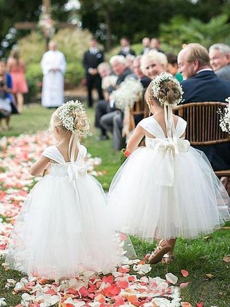 Cute Toddler Flower Girl Dresses Ivory Tulle Long Rustic Bowknot Flower Girl Dresses RS436