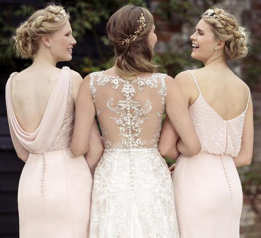 Elegant Pink Sheath Sheer Neck Sleeveless Bridesmaid Dress Wedding Party Dress BD1002