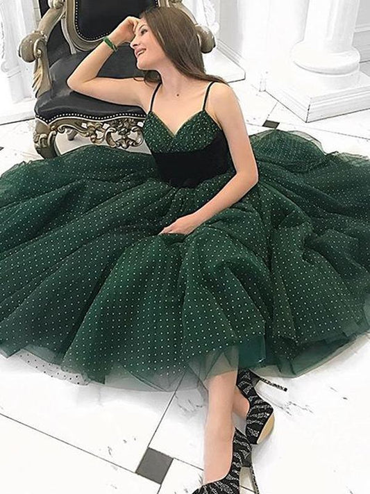 Green Spaghetti Straps Homecoming Dresses Tulle Cheap Fashion Short Prom Dresses H1067