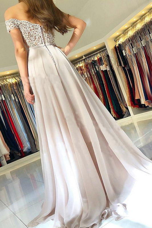 Off the Shoulder Sweetheart Lace Appliques Prom Dresses with Chiffon Party Dresses P1023