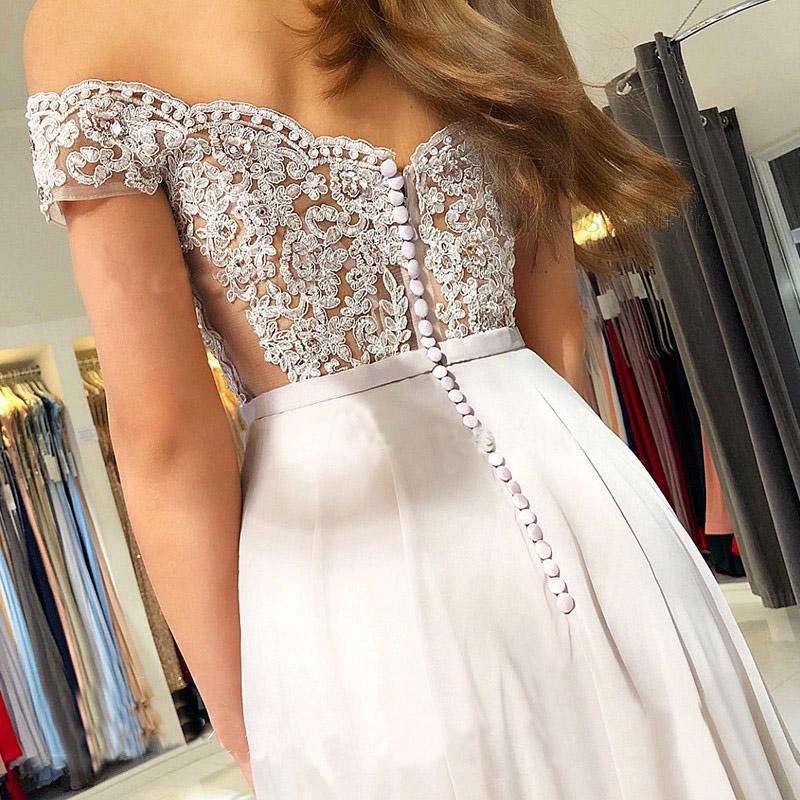 Off the Shoulder Sweetheart Lace Appliques Prom Dresses with Chiffon Party Dresses P1023