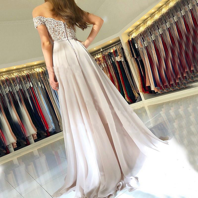 Off the Shoulder Sweetheart Lace Appliques Prom Dresses with Chiffon Party Dresses P1023