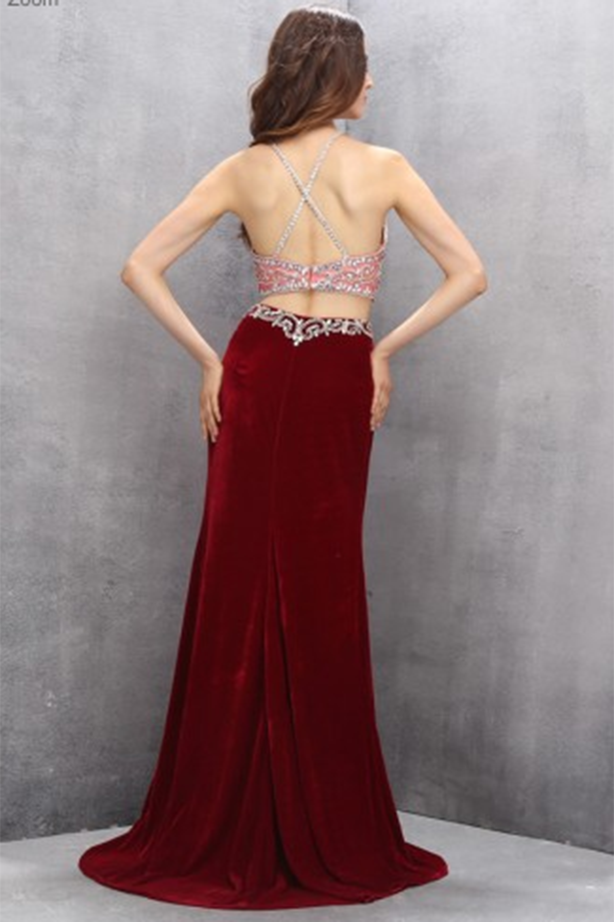 Sexy red chiffon two pieces see-through beading floor-length prom dresses