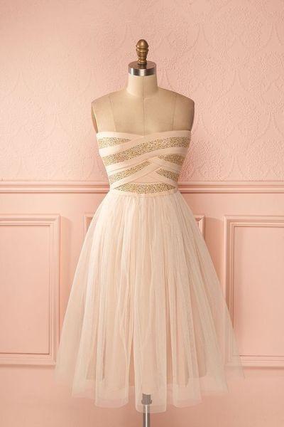 Pretty tulle sweetheart short dress���cute strapless dress for teens RS395