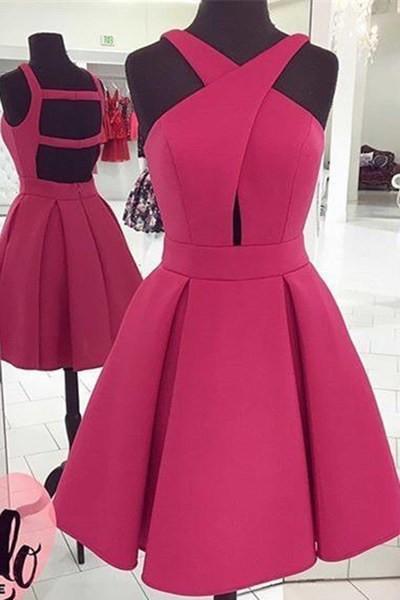 Rosy A-line short Homecoming dresses���unique openback short casual dress