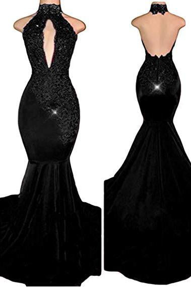 Red Mermaid High Neck Backless Satin Prom Dresses Long Cheap Evening Dresses RS909