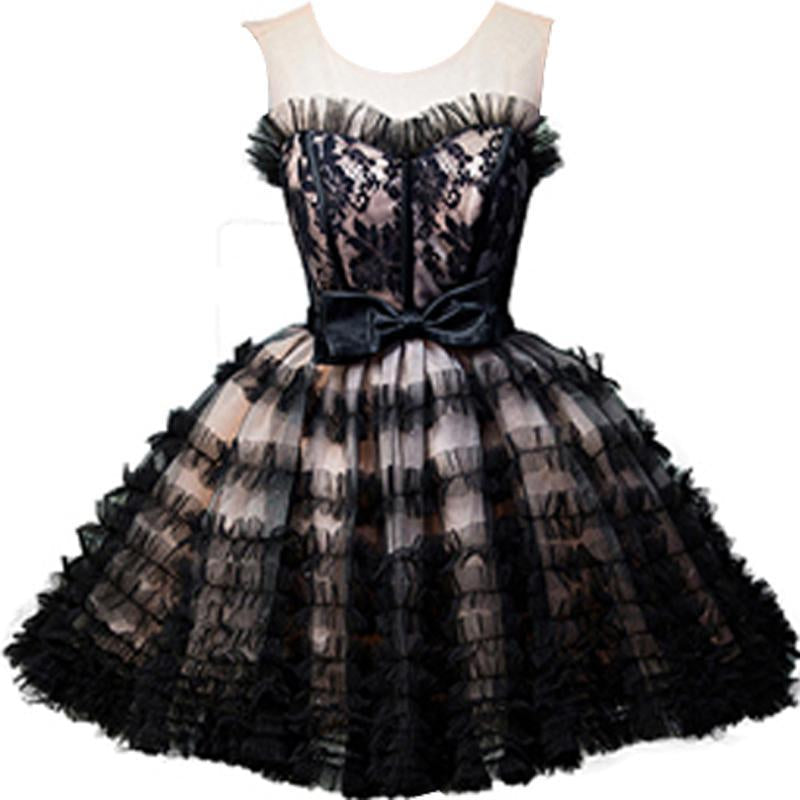 Round Neck Open Back Black and Pink Bowknot Lace up Homecoming Dresses with Tulle H1130
